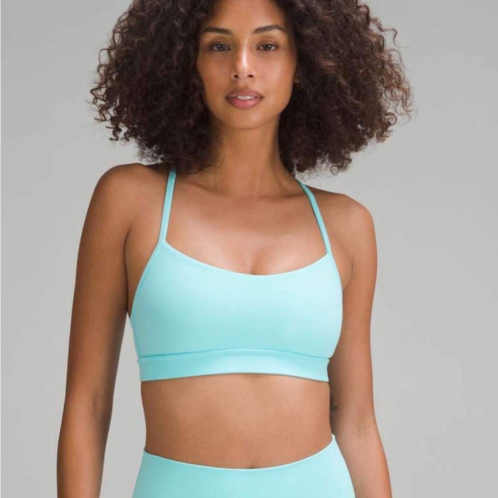 Lululemon Flow Y Nulu Cyan Blue Flow Light Support Sports Bra